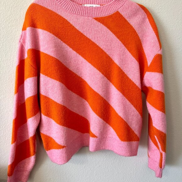 MNG | Mango Pink & Orange Bold Stripe Sweater – Size S | Like New - Picture 3 of 5